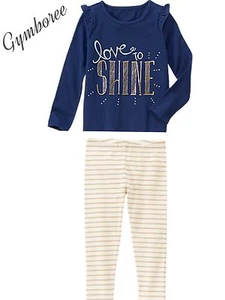 Gymboree Girls FLIGHT OF FANCY (Love to Shine) Top Sz 4 Gold Stripe Leggings 4T - Picture 1 of 7