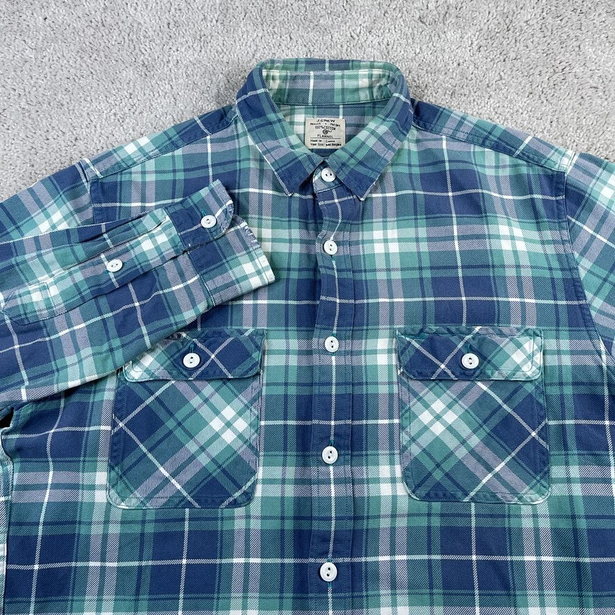 J Crew Shirt Mens Medium Blue Green Plaid Flannel Workwear Button Up - Image 1 of 4
