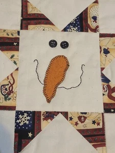 Finished Snowman Pieced Quilted Square 10" x 10" Winter Decoration Button Eyes - Picture 1 of 11