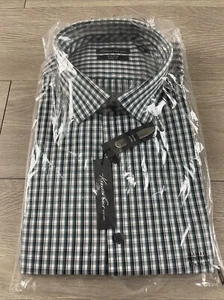 NWT Kenneth Cole Mens Slim Fit Dress Shirt 17 34 35 Plaid Green Long Sleeve - Picture 1 of 8