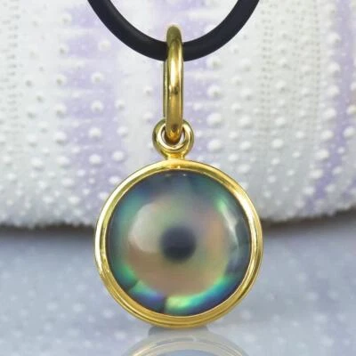 Evil Eye Pendant Chalcedony Abalone Shell 18K Gold Vermeil Sterling Silver 4.24g - Image 1 of 4