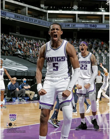 De'Aaron Fox Sacramento Kings Unsigned Celebrating In White Photograph Cover