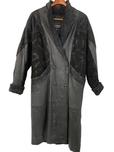 L/XL Vintage 80s Wilsons Leather Black Mid-Length Coat Relaxed Fit 8709 Dolman - Picture 1 of 11