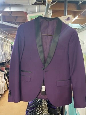 Purple with black lapel shawl tuxedo jacket size 38S - Image 1 of 3