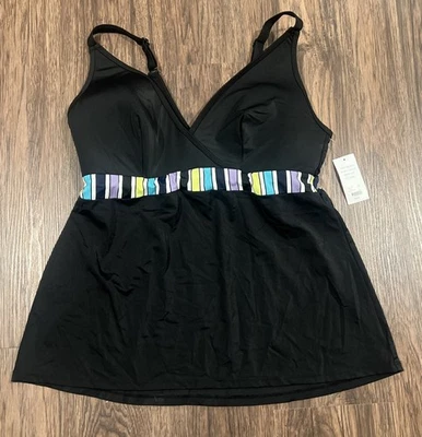 SWIM BY CACIQUE SUJETADOR TANKINI LIGERAMENTE FORRADO RAYAS PASTEL NEGRO SIN ALAMBRE TALLA 16 Foto 1 de 4