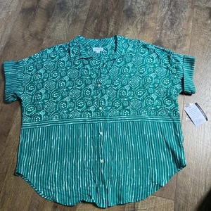 Westbound | NWT Linen Blend Green & White Boxy Summer Shirt Womens Medium - Picture 1 of 19