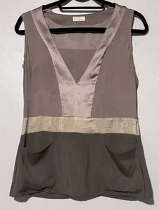 Camisa Brunello Cucinelli 100 % seda para mujer talla S sin mangas bolsillos marrón tostado - Imagen 1 de 6