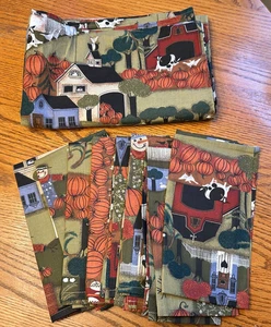 Mantel hecho a mano escena de otoño 8 servilletas hechas a mano calabazas otoño granja vaca - Imagen 1 de 9