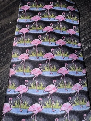 Flamingos Tie - Mens - Men’s Tie Pink flamingo Theme - Image 1 of 3