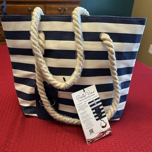 PortoVino Wine Tote Bag Purse Blue & White Canvas * Hidden Spout & Wine Bladder - Picture 1 of 9