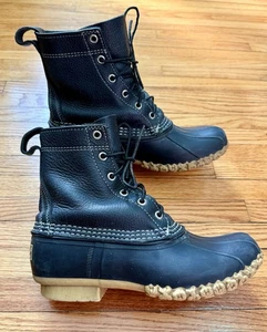 LL Bean Unisex Women’s 7.5 Men’s 5 Black Leather Unlined Waterproof Ducks Boots - Bild 1 von 12