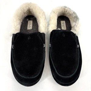 Olukai Ku'una Slipper Damen 9 schwarz Wildleder Felllinie Lammfell Hausschuhe LESEN - Bild 1 von 14