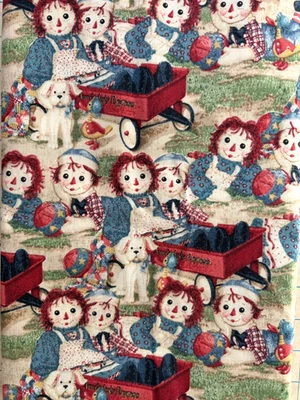 Vintage Raggedy Ann Andy Packed Dolls All Over Daisy Kingdom Fabric 1+ Yard 44" - Image 1 of 3