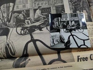 PRESS PHOTOGRAPH W Newspaper Pedicars Post WAR NATIONALIST China Bike 1950s B&W - Picture 1 of 10