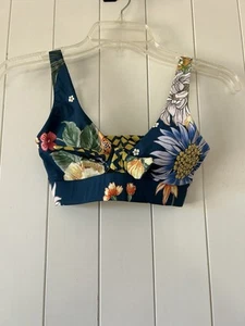 Maaji Reversible Triangle Bikini Top New - No Tags Small Blue & Yellow Floral - Picture 1 of 5