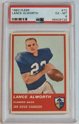 1963 FLEER #72 LANCE ALWORTH RC PSA 6 EX-MT HOF Sandiego Chargers RC ROOKIE - Image 1 of 4