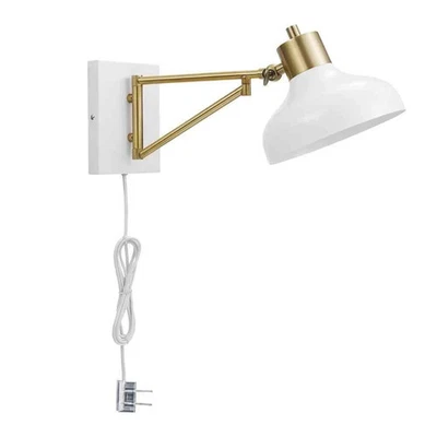 Globe Electric Campbell White and Brass Swing Arm Wall Sconce - Image 1 of 4