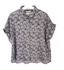 Rachel Zoe 100% Linen Ditsy Floral Button SS Blouse Women L Purple White Cottage - Picture 1 of 9