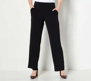 Susan Graver Liquid Knit Wide Leg Pull On Pants Black L New - Picture 1 of 1