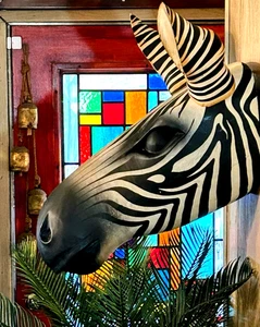 Large Lifesize Zebra Head Madagascar Wall Art 22" x 17" x 10" Wood Sculpture - Picture 1 of 7