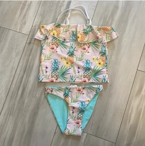 New! Snapper Rock Pineapple Ruffle Two-piece Tankini Bathing Suit, Girls Size 4 - Picture 1 of 10