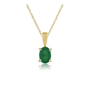 Classic Oval Emerald Pendant in 9ct Yellow Gold - Picture 1 of 1