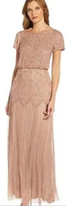 Maxi Vestido Formal Adrianna Papell Talla 2 Oro Rosa Lentejuelas Cuentas Nuevo con Etiquetas - Imagen 1 de 7