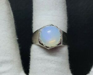 Sterling Silver Opal Mens Ring 12 mm Round 3.5 Ct Ethiopian Opal Wedding Band