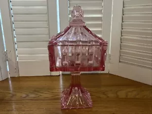 Vintage rosa quadratisch gebrochen Säulenfuß bedeckt Süßigkeitenschale/Kompott - Bild 1 von 6