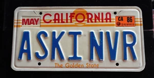 Vintage Orig. California Nummernschild Vanity. "ASKINVR" 1986 - Bild 1 von 2
