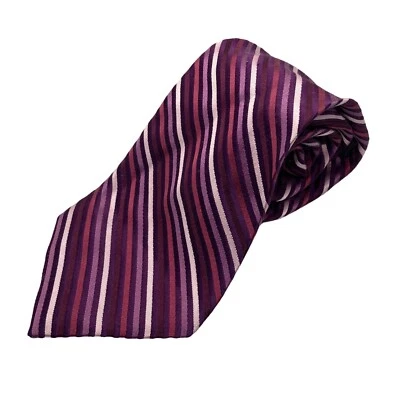 Corbata para hombre Claiborne 100 % seda púrpura lila rosa rayas Foto 1 de 4