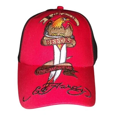 Ed Hardy Kids Baseball Cap Embroidered Adjustable Black Red Vintage NWT - Image 1 of 4