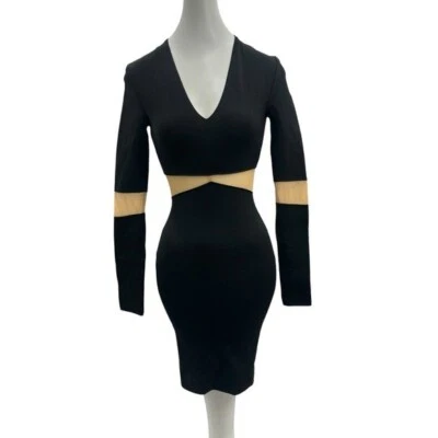 Mini Vestido Torn By Ronny Kobo XS Bodycon Negro Manga Larga Recortes Cuello en V Nuevo con Etiquetas Foto 1 de 4