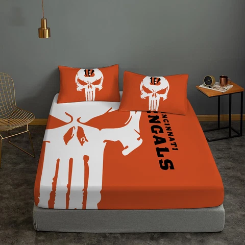 Cincinnati Bengals Fitted Sheet Bedding Set 3PCS Deep Pocket Sheet Pillowcases Cover