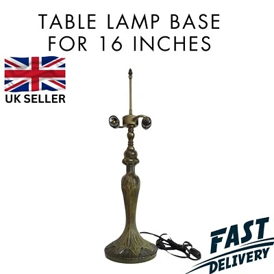 E-TRADEMART Tiffany Table Lamp, Antique Brass Medium Abstract Base Only 2 E27 Bulb Holders