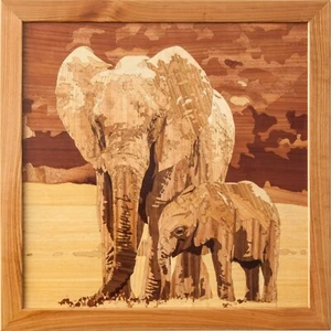 Elefante safari mosaico de madera oso retrato eco regalo incrustación pizarra enmarcada - Imagen 1 de 16