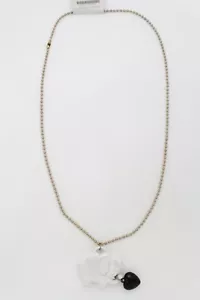 Women Long Gold Metal Fashion Necklace White Elephant Pendant Black Heart Love - Picture 1 of 12