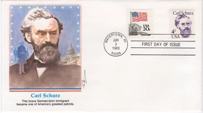USPS FDC #1847 1983 4¢ Carl Schurz #1895 1981 20¢ Flag Over Supreme Court ST2599 - Image 1 of 2