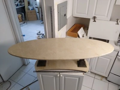 Mesa de centro de mármol MCM travertino pulido pedestales de bronce forma Torre Eiffel Foto 1 de 4