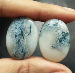 57.40 Ct Natural Green Moss Agate Oval Pair Cabochon Loose Gemstone - Picture 1 of 3