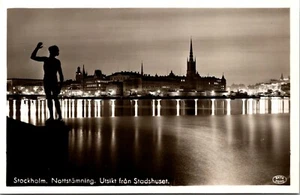 Stockholme at Night Sweden RPPC - Picture 1 of 2