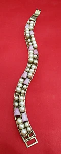 Vintage Gliederarmband Kunstperlen rosa Steine ? Rosenquarz Unek Design 6,5" - Bild 1 von 4