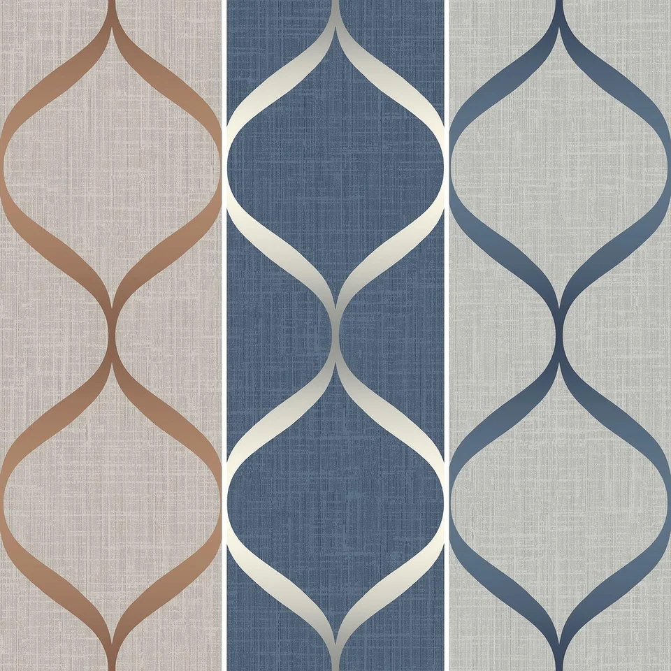 Papel pintado geométrico vinilo metálico gris plata azul oro rosa Foto 1 de 1