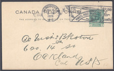 CANADA: 2c Admiral postal card with Parcel Post Insurance slogan cancel.(H&G 53)