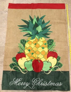 Burlap & Nylon House Flag Banner Winter Apples Pineapple Merry Christmas - Picture 1 of 9