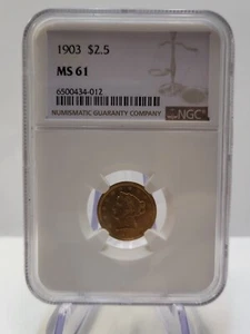 1903 P $2.5 Gold Liberty Head  Uncirculated Quarter Eagle, NGC MS-61 - Picture 1 of 4