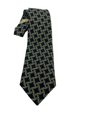 Gravata VALENTINO CRAVATTE 56"x4 preta com hélices amarelas 100% seda feita à mão (TA23 - Imagem 1 de 4