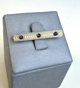 Vintage 14K Gelbgold Triple Amethyst Stab Anstecknadel / Brosche - Bild 1 von 9