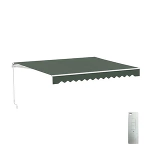 ALEKO Retractable Motorized 12 x 10 ft Patio Awning Sunshade Forest Green - Picture 1 of 13