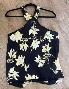 Classiques Entier Silk Halter Top Navy Blue Lilly Floral Print, Size L - Picture 1 of 3